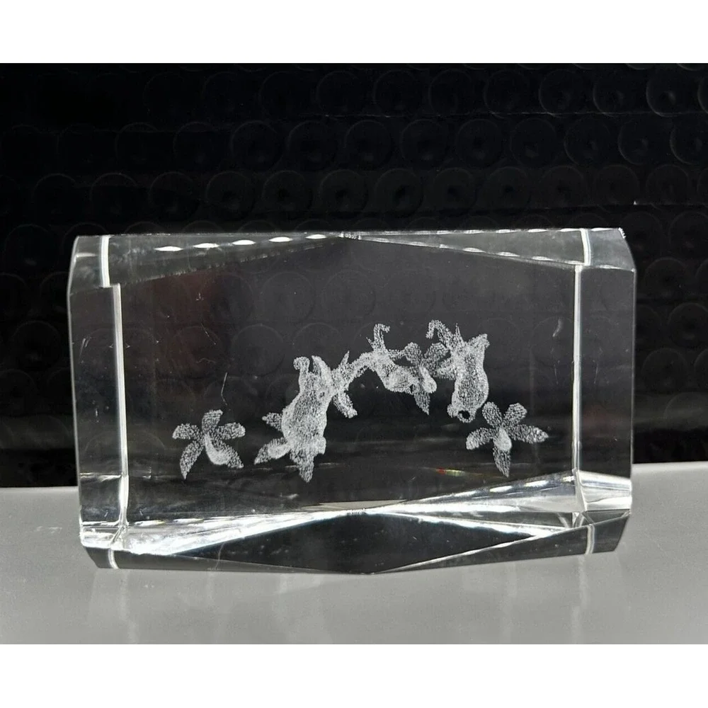 Optical Crystal Elephant Safari Scene Laser Etched‎ Paperweight Desk Decor